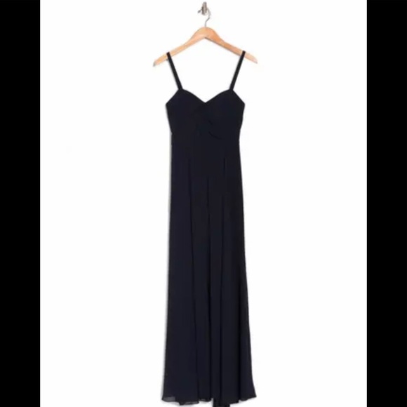 Navy blue formal Jumpsuit with chiffon overlay - Picture 3 of 8